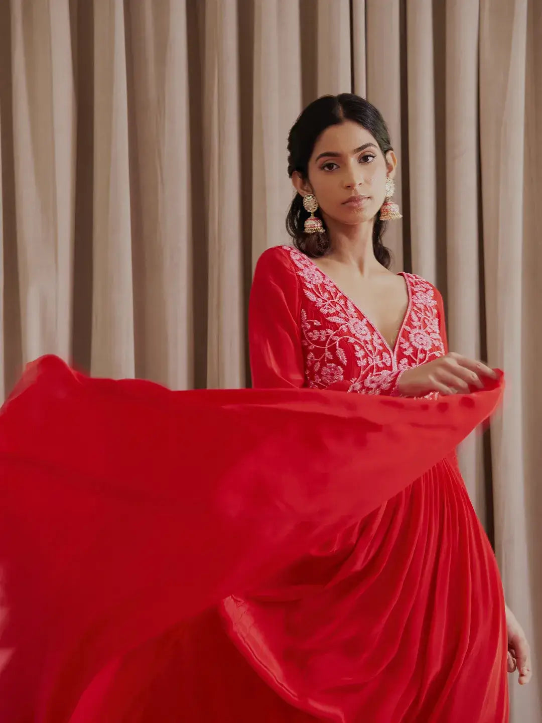 Hot Red Anarkali Set