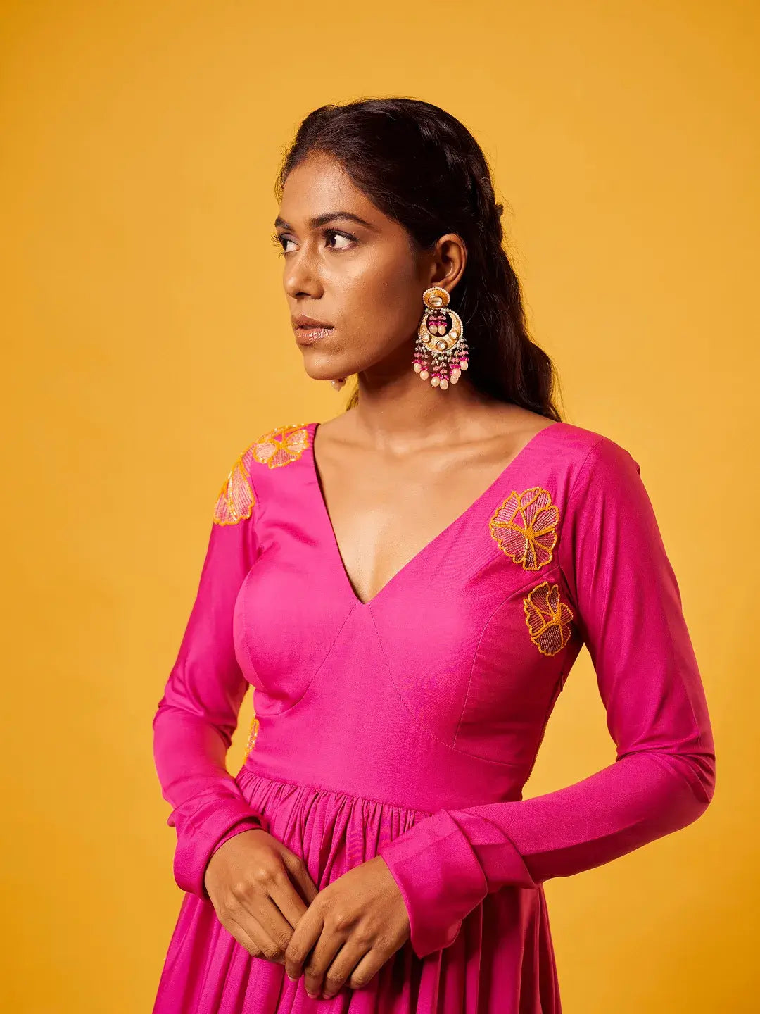 Pink-Orange Ombre Flower Anarkali Set