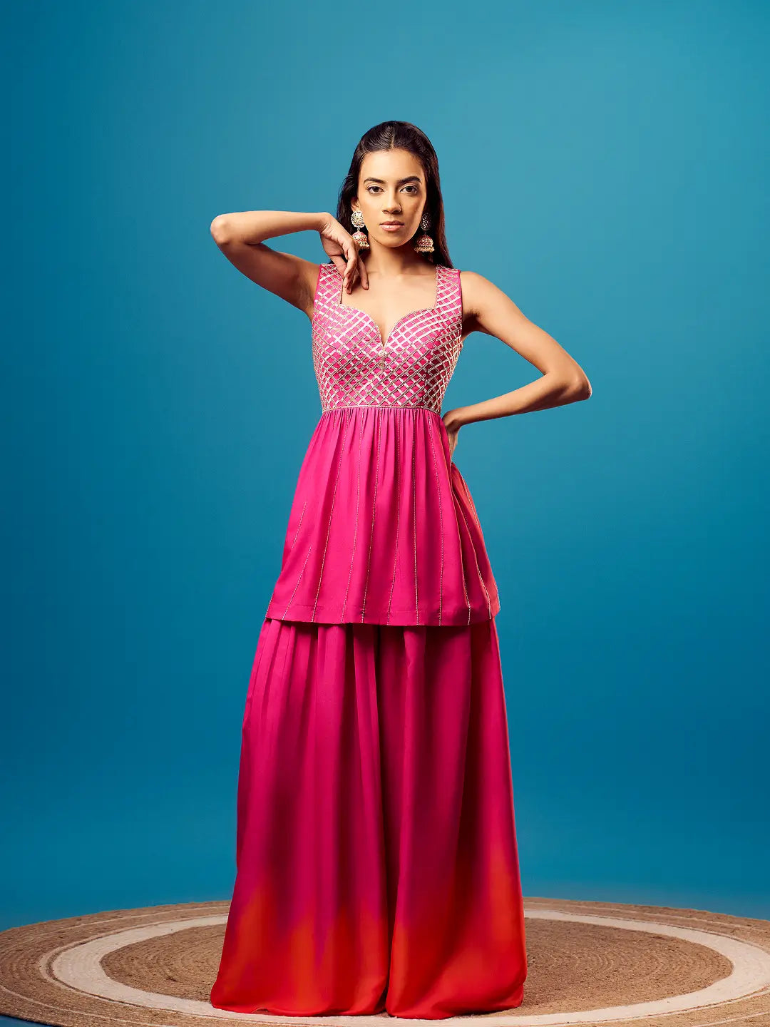 Pink-Orange Ombre Criss-Cross Peplum Set