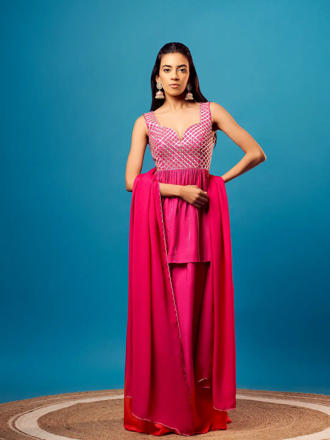 Pink-Orange Ombre Criss-Cross Peplum Set