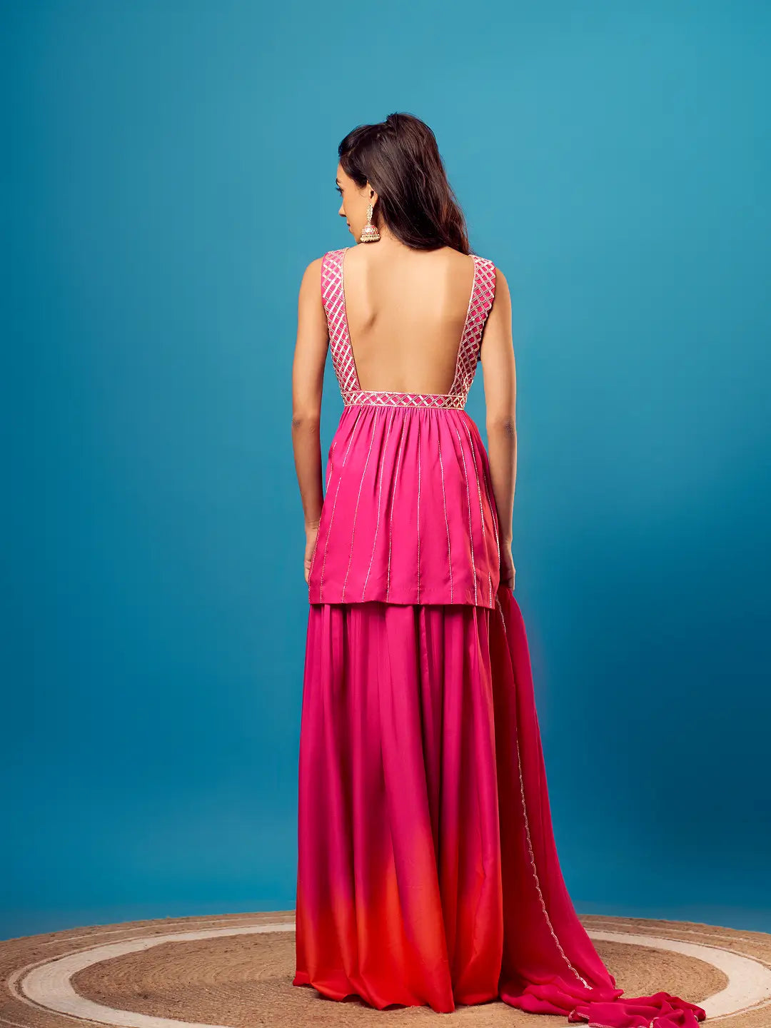 Pink-Orange Ombre Criss-Cross Peplum Set