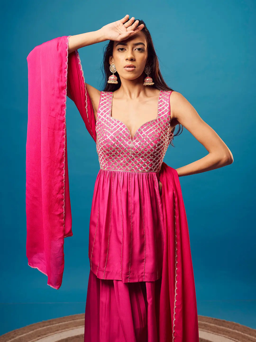 Pink-Orange Ombre Criss-Cross Peplum Set