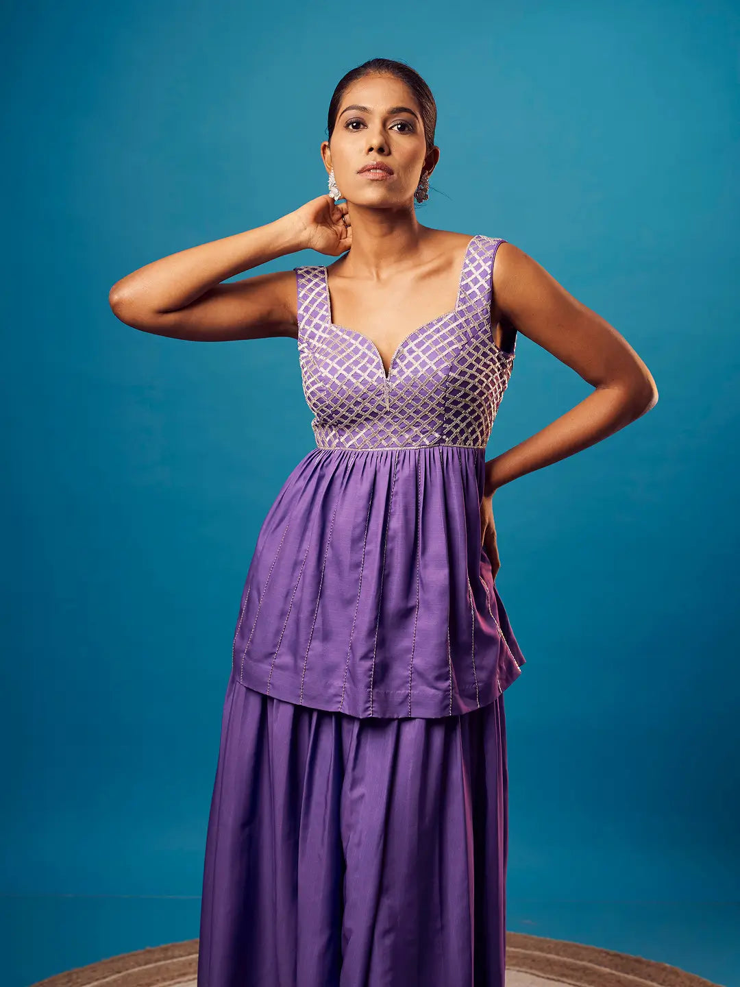 Purple-Green Ombre Criss-Cross Peplum Set