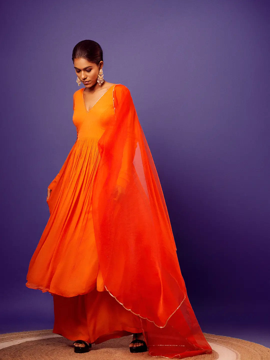 Orange Anarkali Set