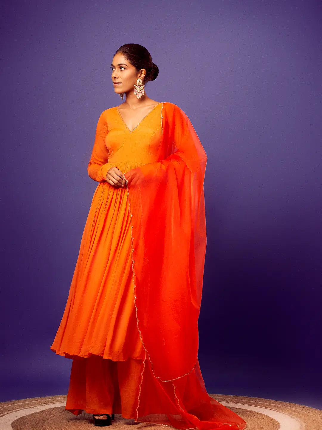 Orange Anarkali Set