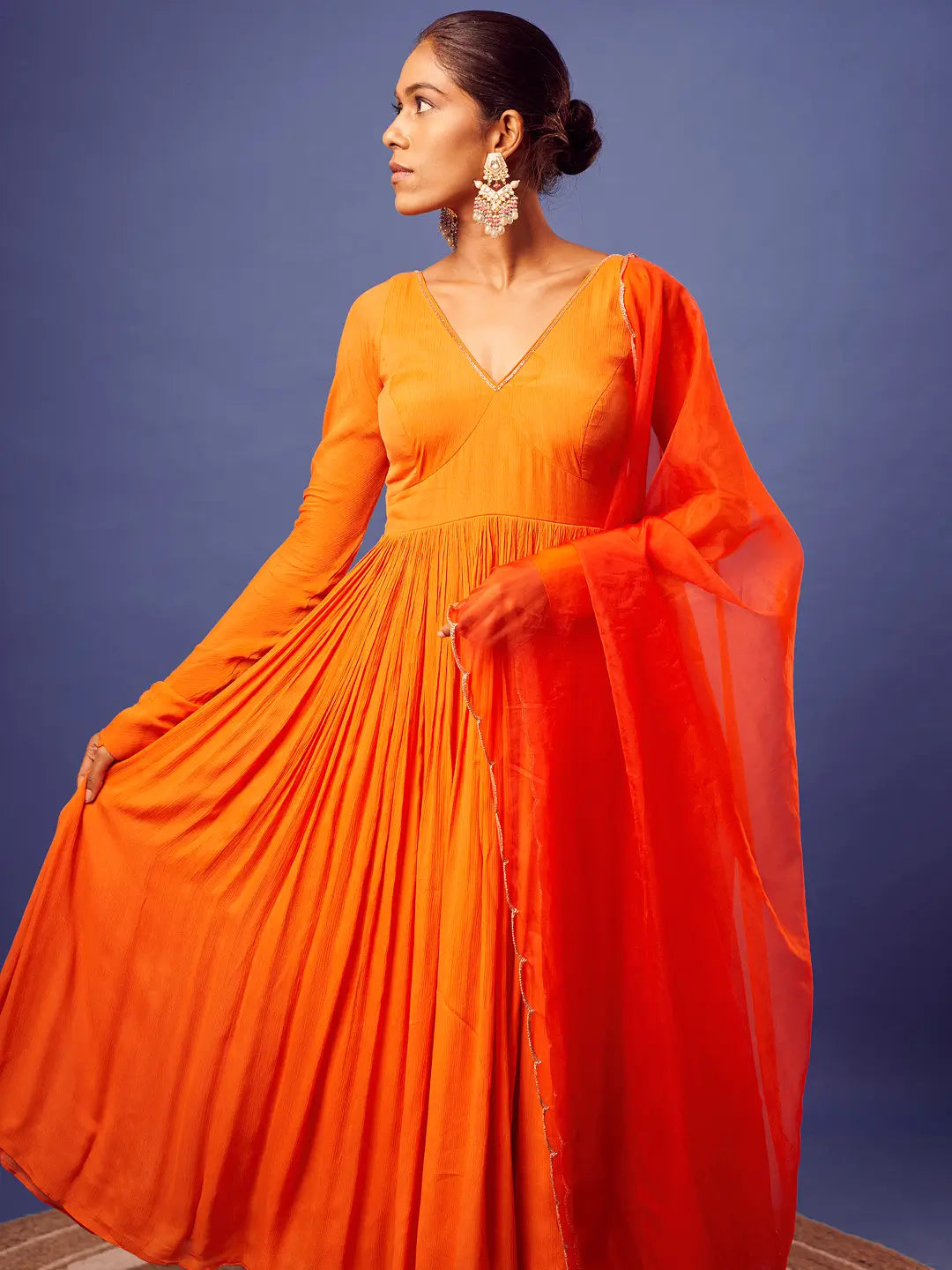 Orange Anarkali Set