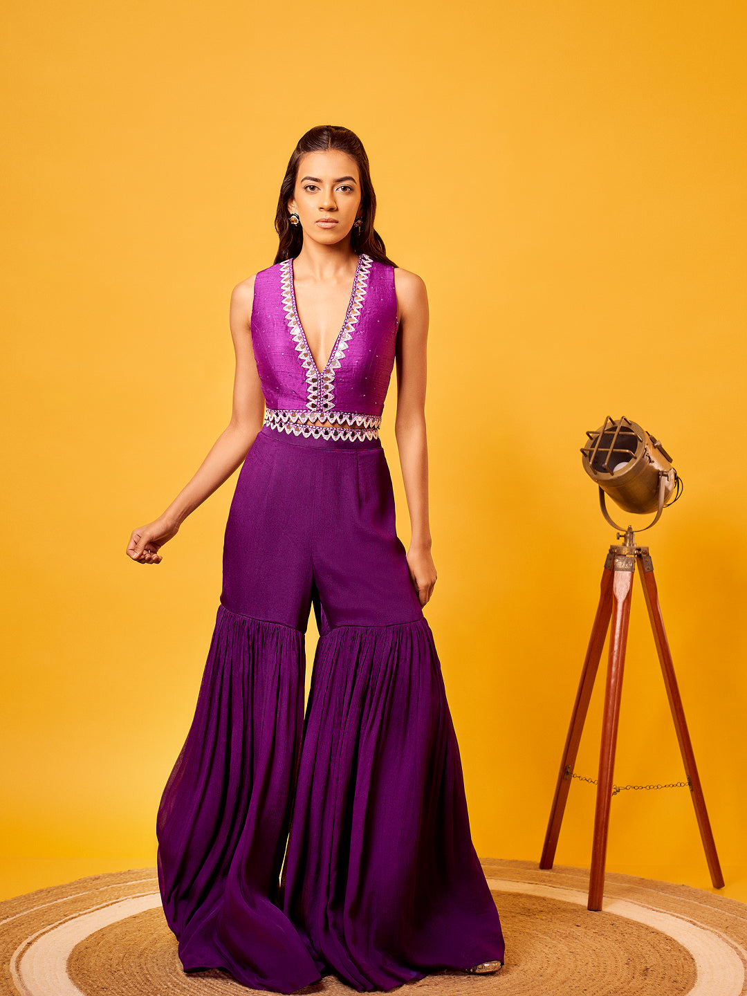 Purple Mirror-work Sharara Set