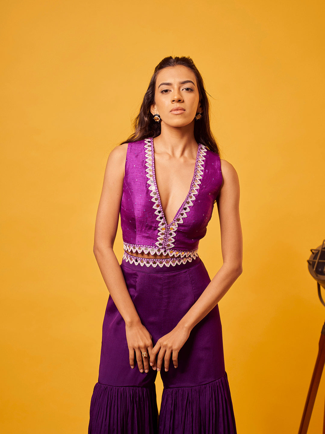 Purple Mirror-work Sharara Set