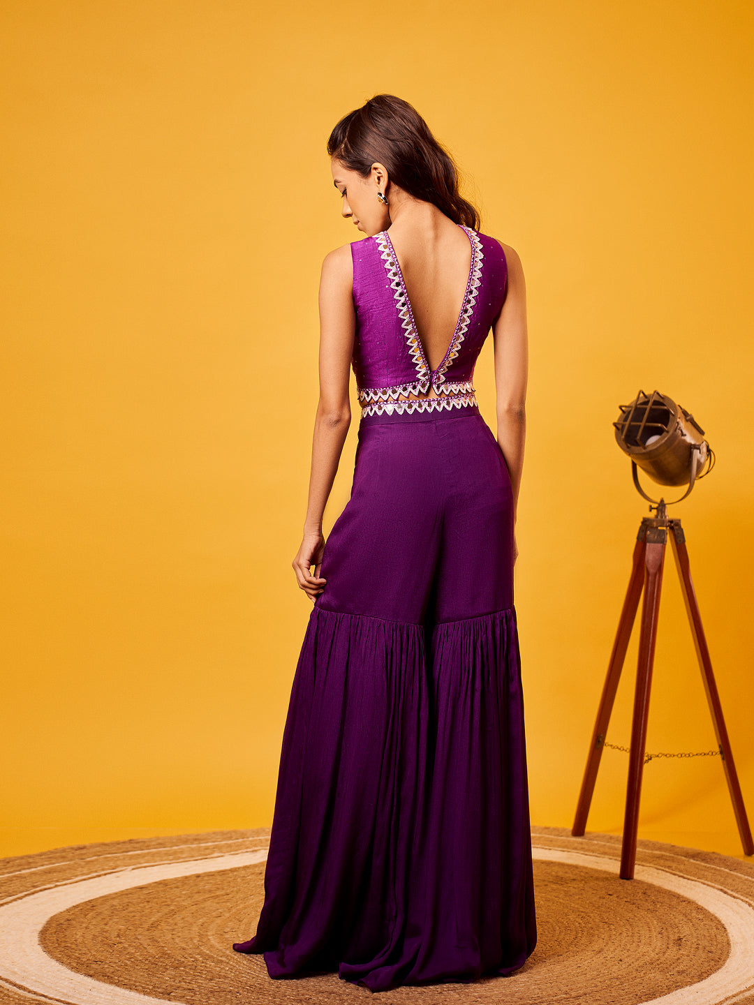 Purple Mirror-work Sharara Set