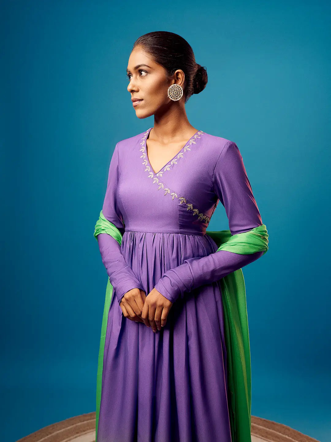 Purple-Green Ombre Angrakha Anarkali Set