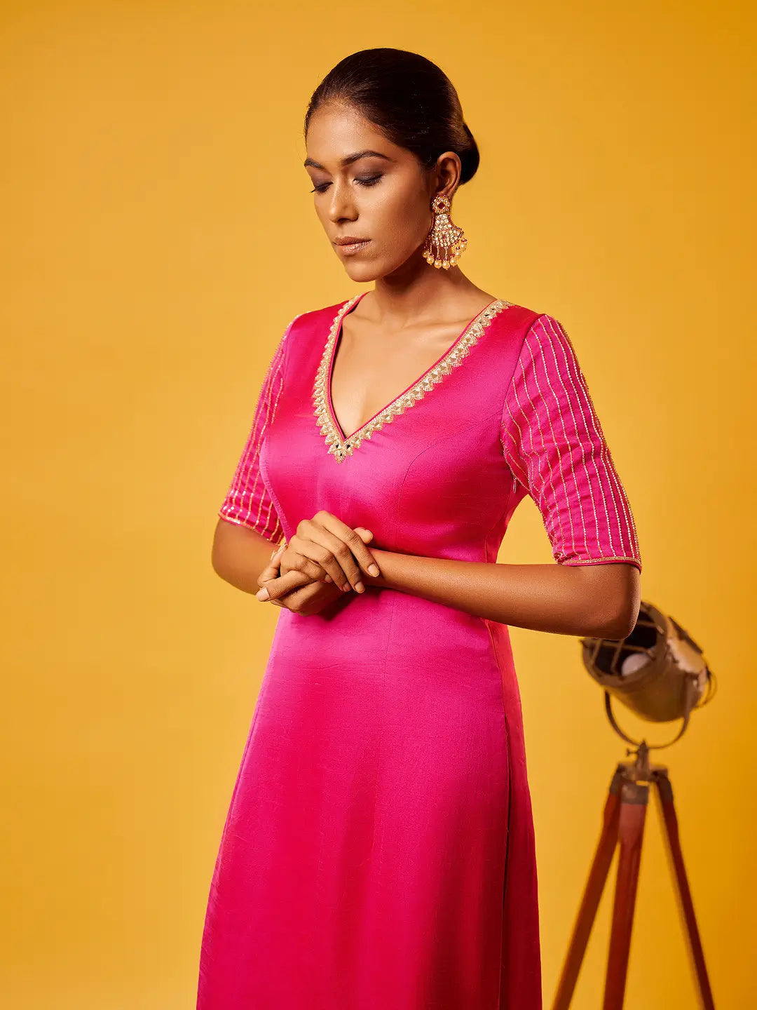 Hot Pink Mirror-work Kurti Set