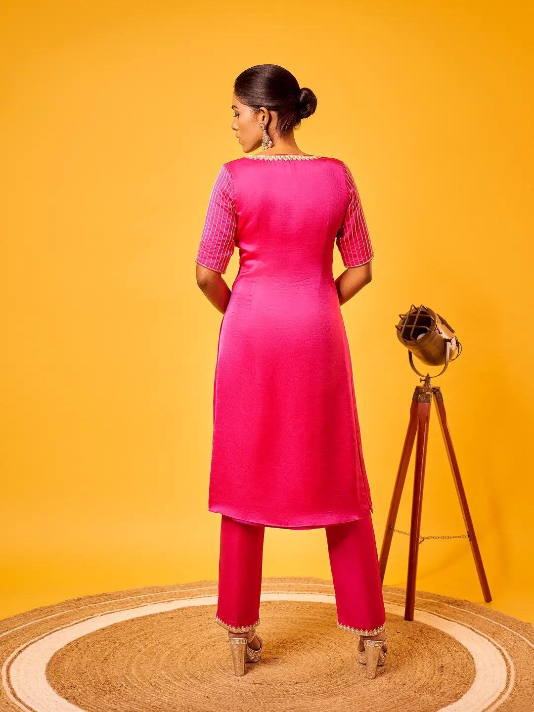 Hot Pink Mirror-work Kurti Set