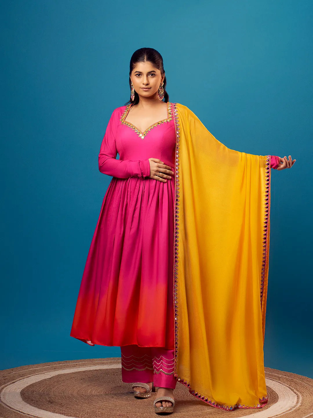 Pink-Orange Ombre Sweetheart Anarkali Set