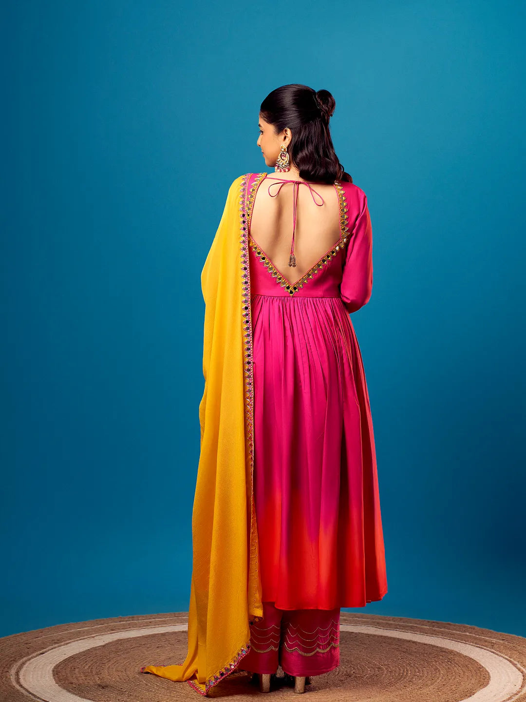 Pink-Orange Ombre Sweetheart Anarkali Set