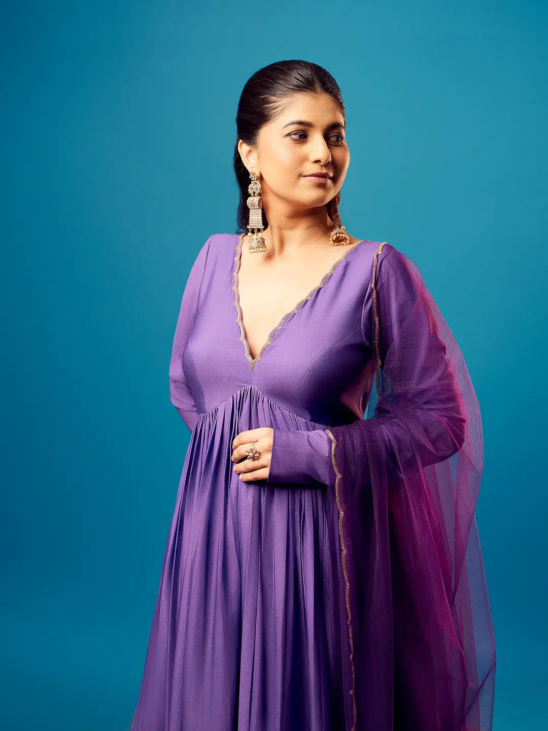Purple-Green Ombre Scallop Anarkali Set