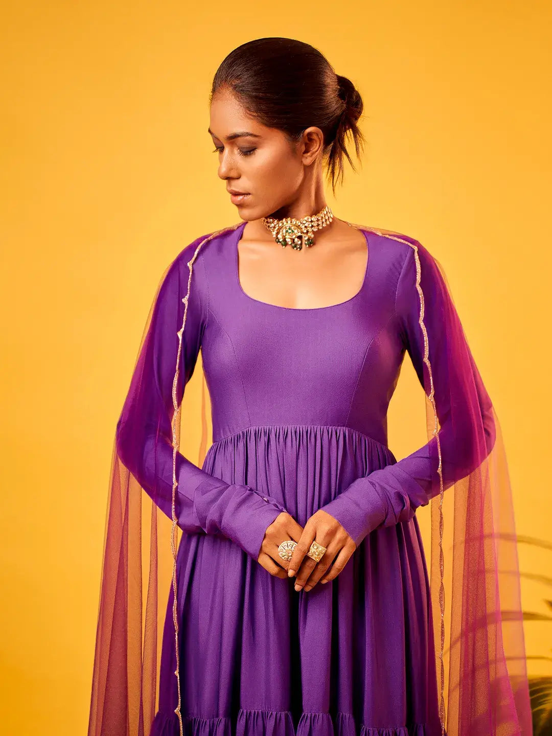 Purple-Green Ombre Tiered Anarkali Set