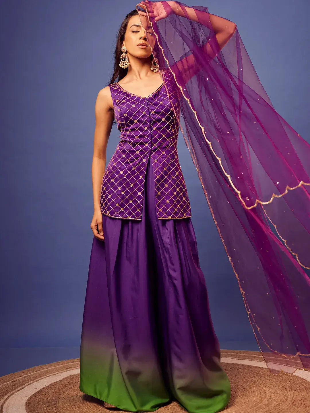 Purple-Green Ombre Checks Set