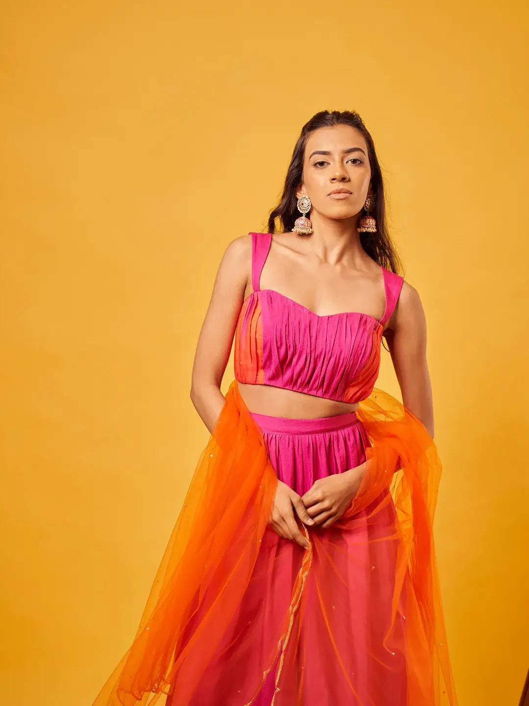Pink-Orange Ombre Ruching Set
