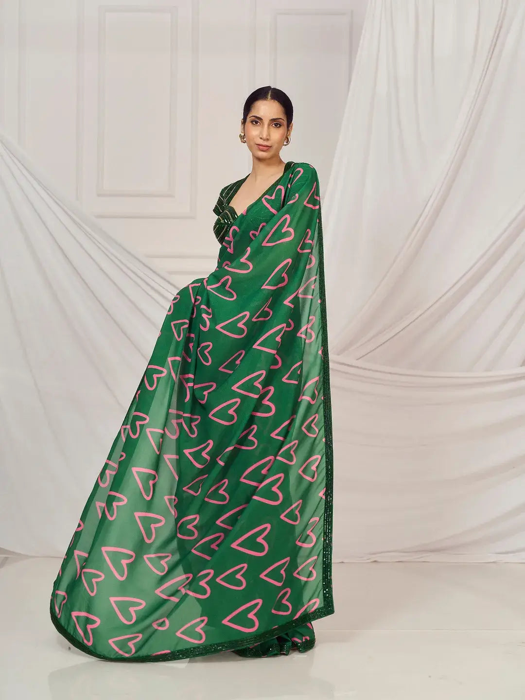 Dark Green Heart Saree Set