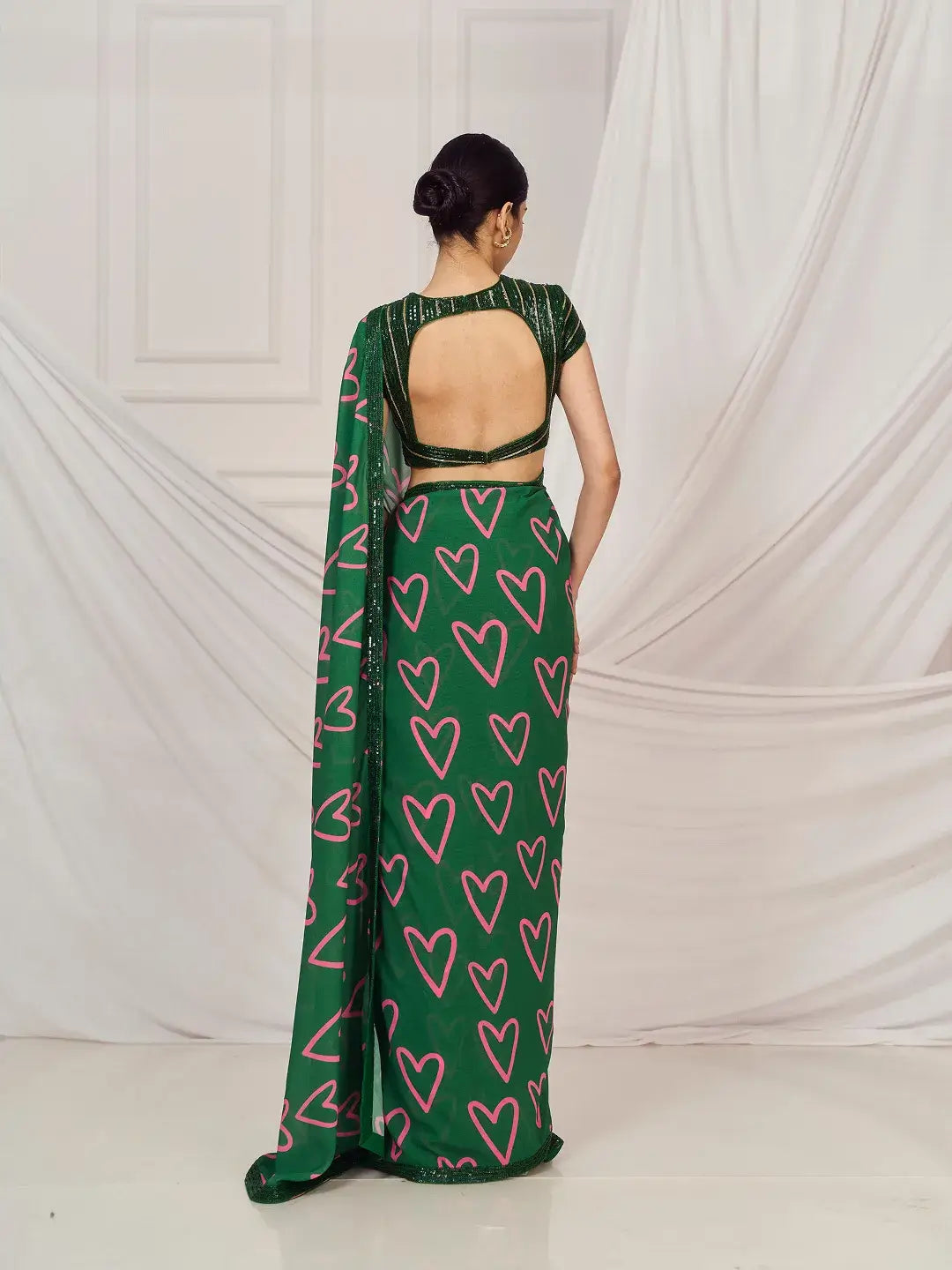 Dark Green Heart Saree Set