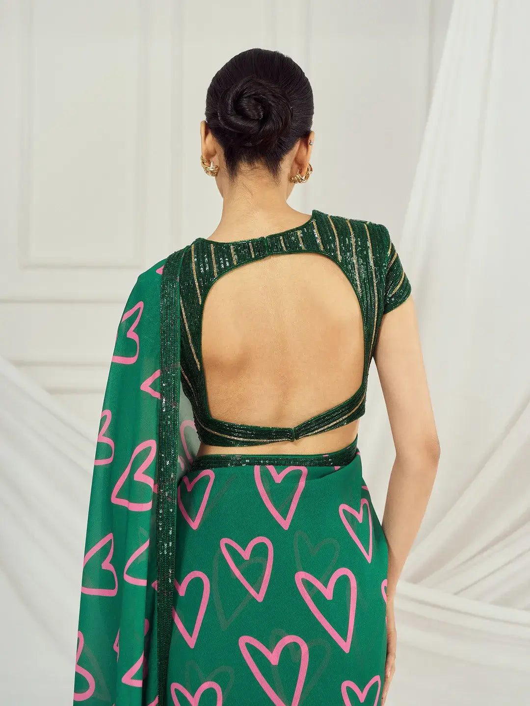 Dark Green Heart Saree Set