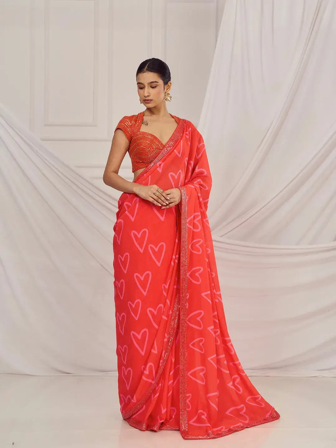 Red Heart Saree Set