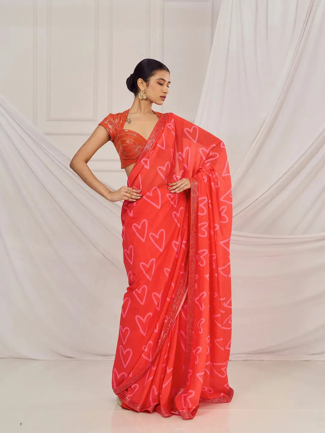Red Heart Saree Set