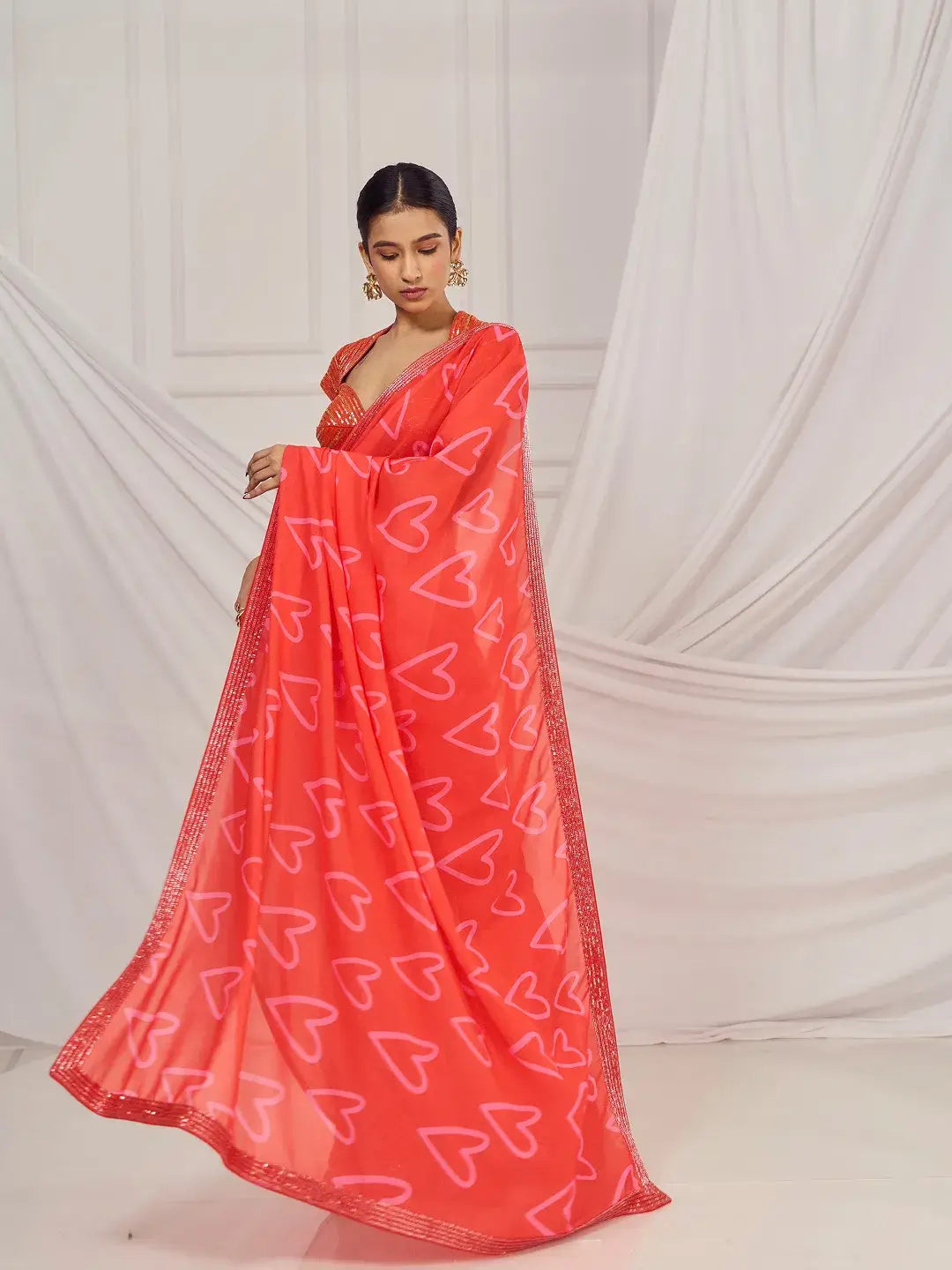 Red Heart Saree Set