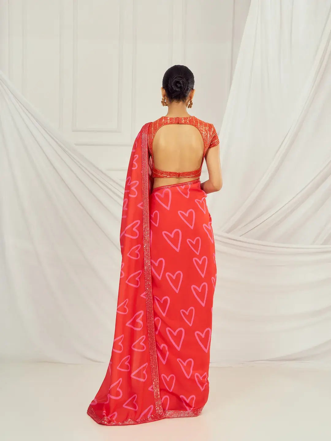 Red Heart Saree Set