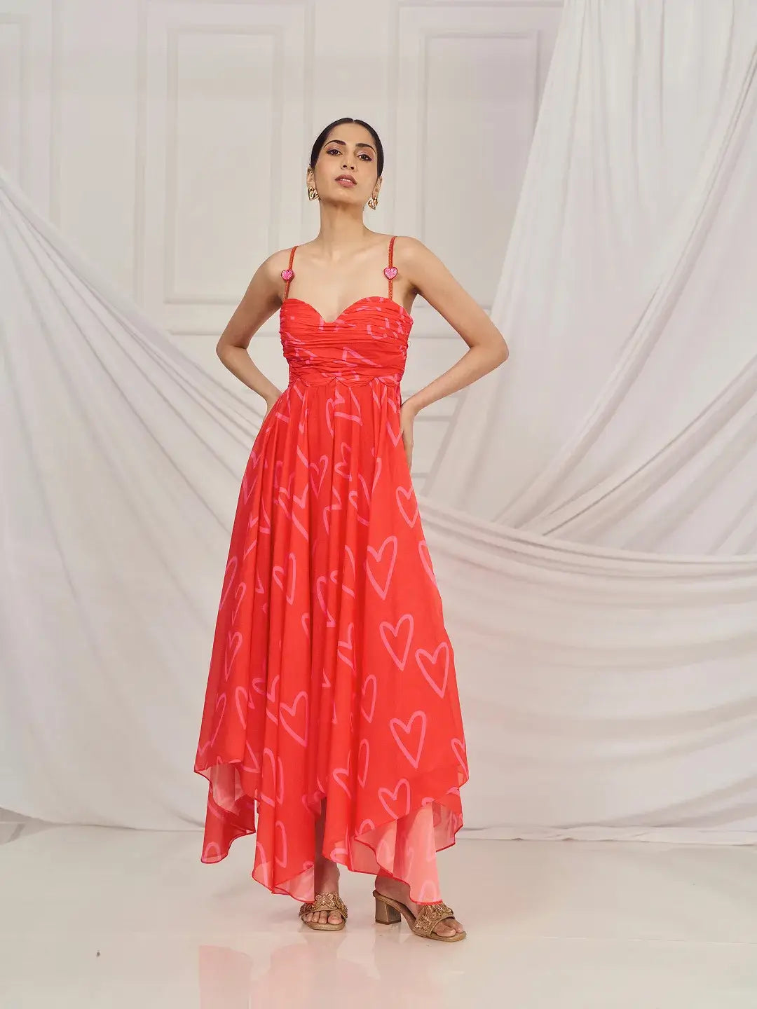 Red Heart High-Low Strappy Dress