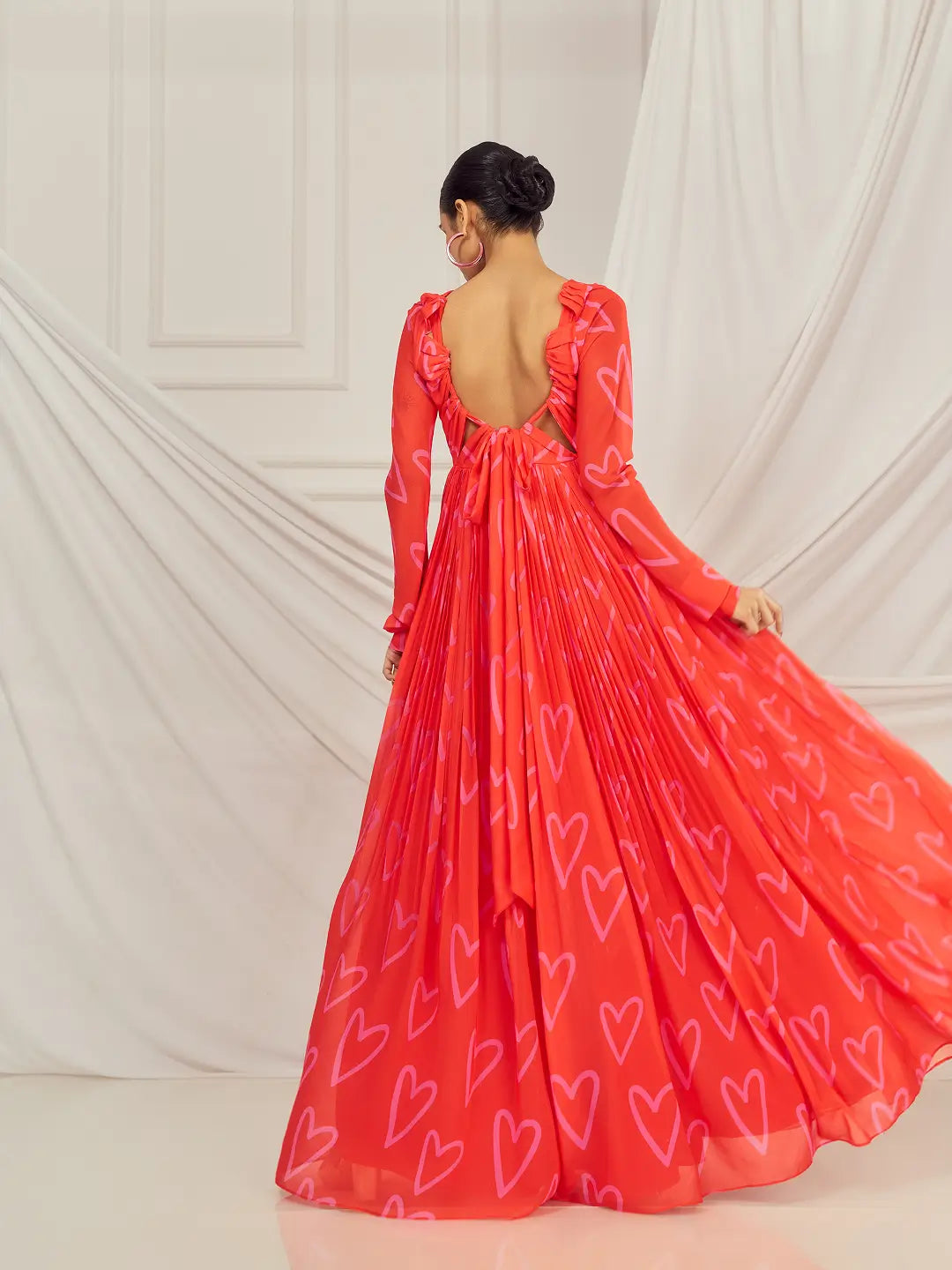 Red Heart Back Knot Anarkali Set