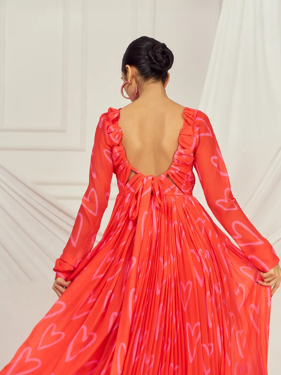 Red Heart Back Knot Anarkali Set
