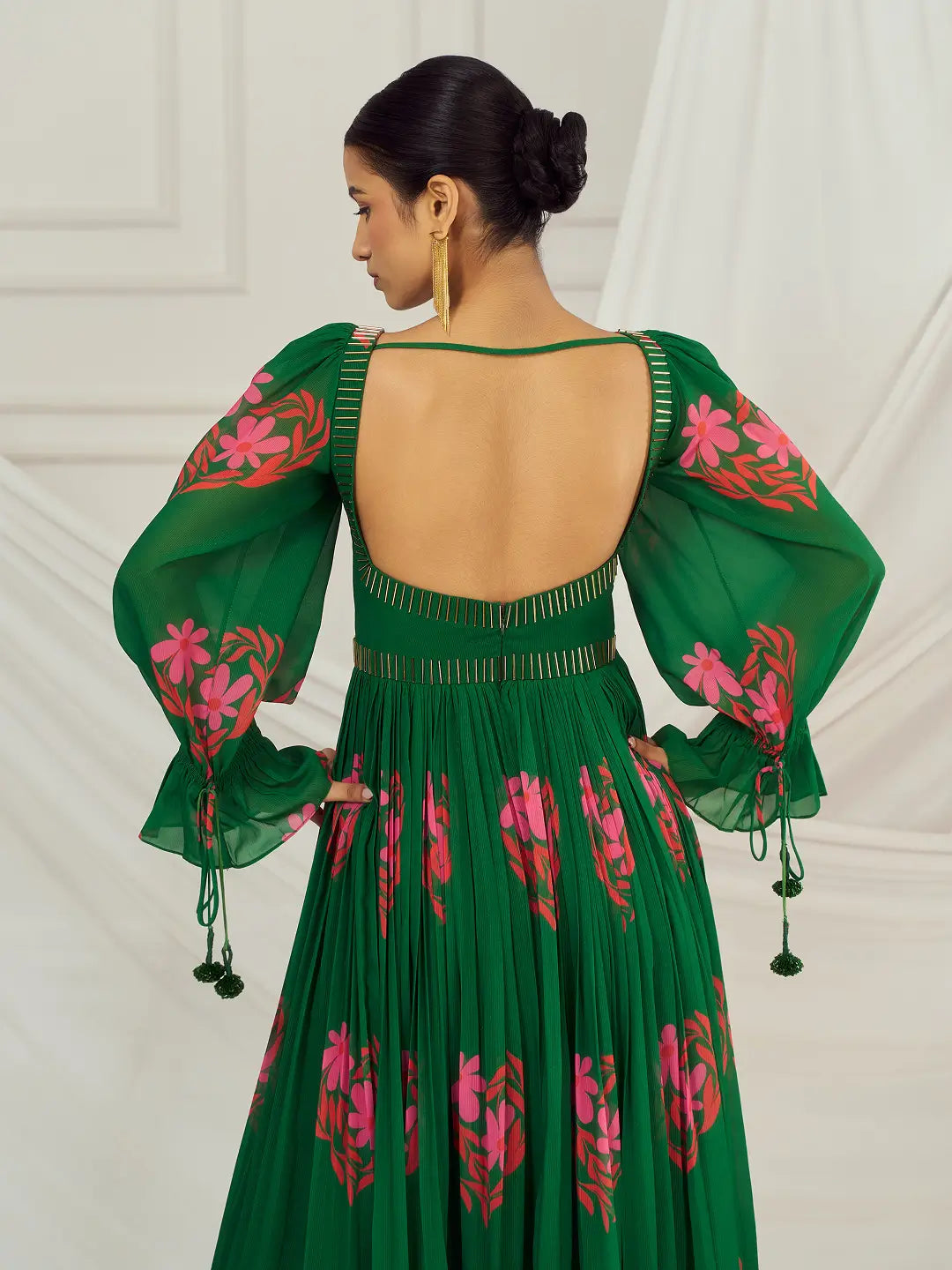 Dark Green Floral Heart British Sleeves Anarkali Set