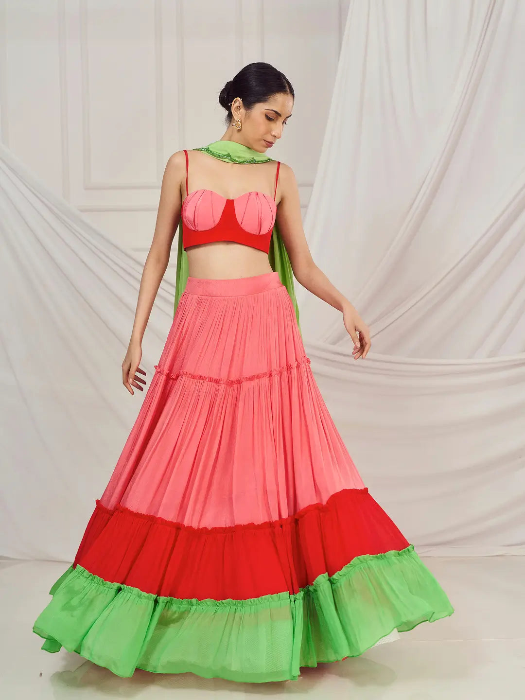 Baby Pink Tiered Lehenga Set