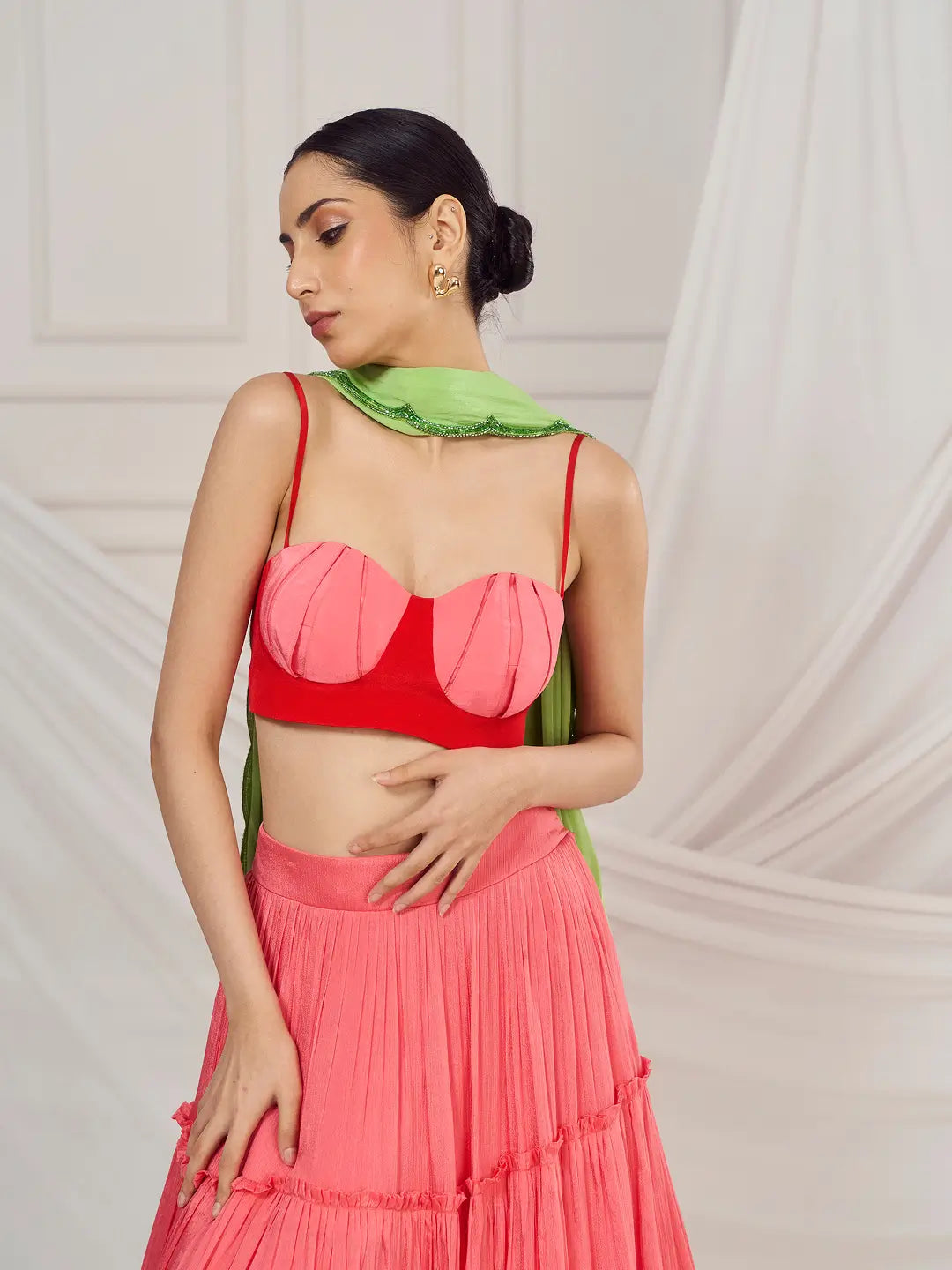 Baby Pink Tiered Lehenga Set