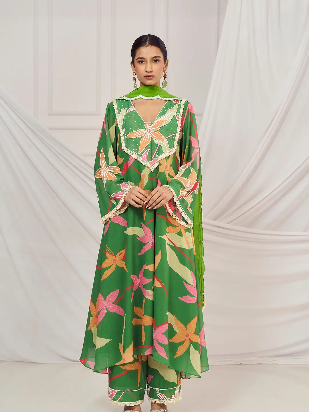 Leaf Green Print Kurti Set