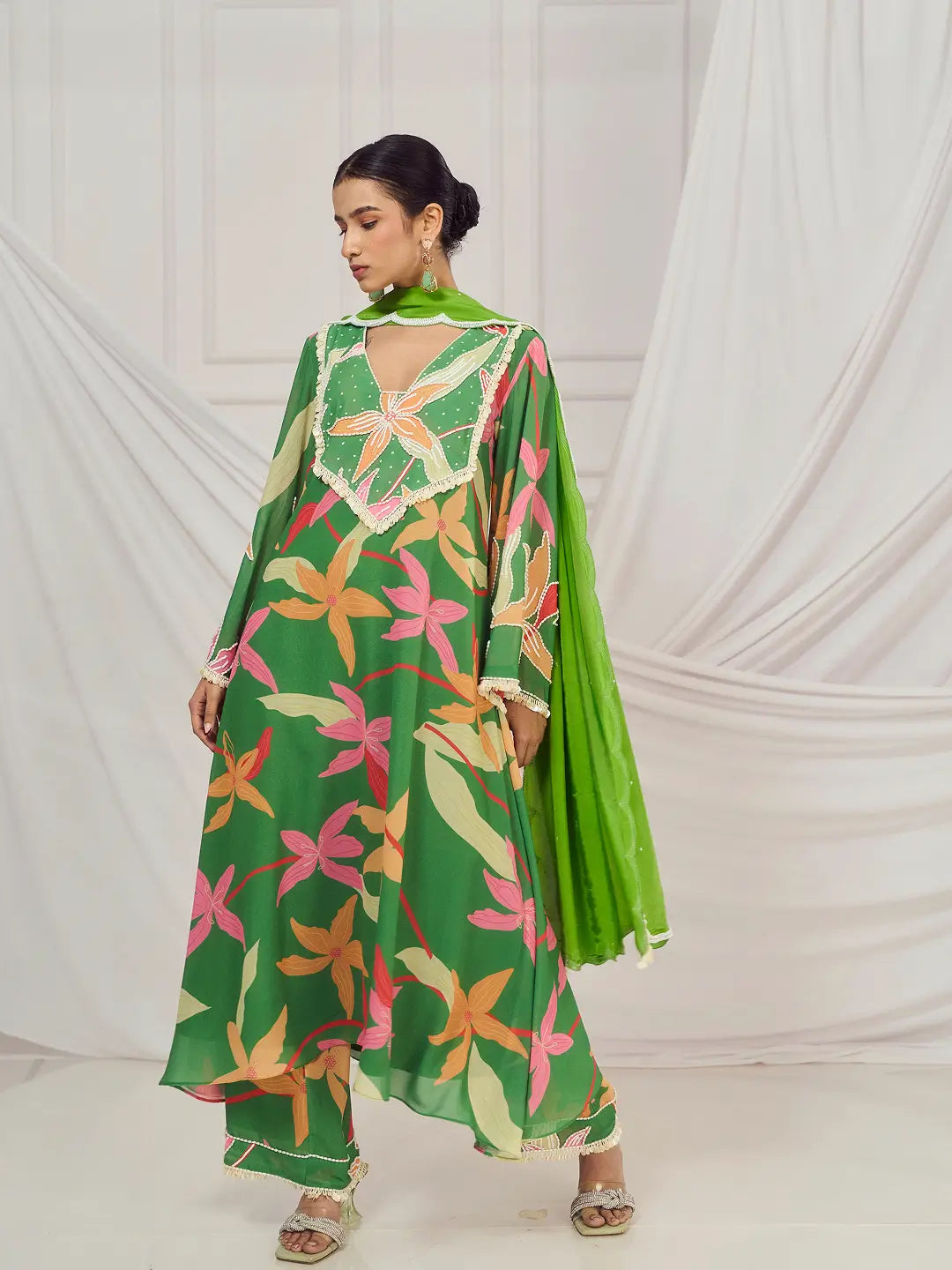 Leaf Green Print Kurti Set