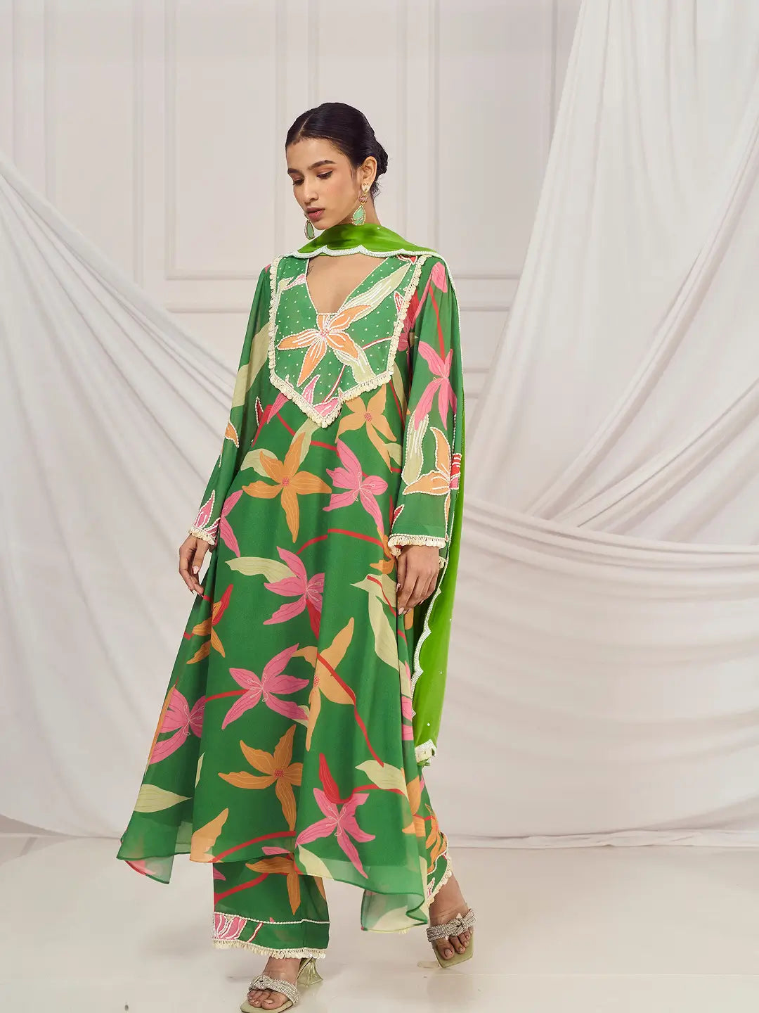 Leaf Green Print Kurti Set