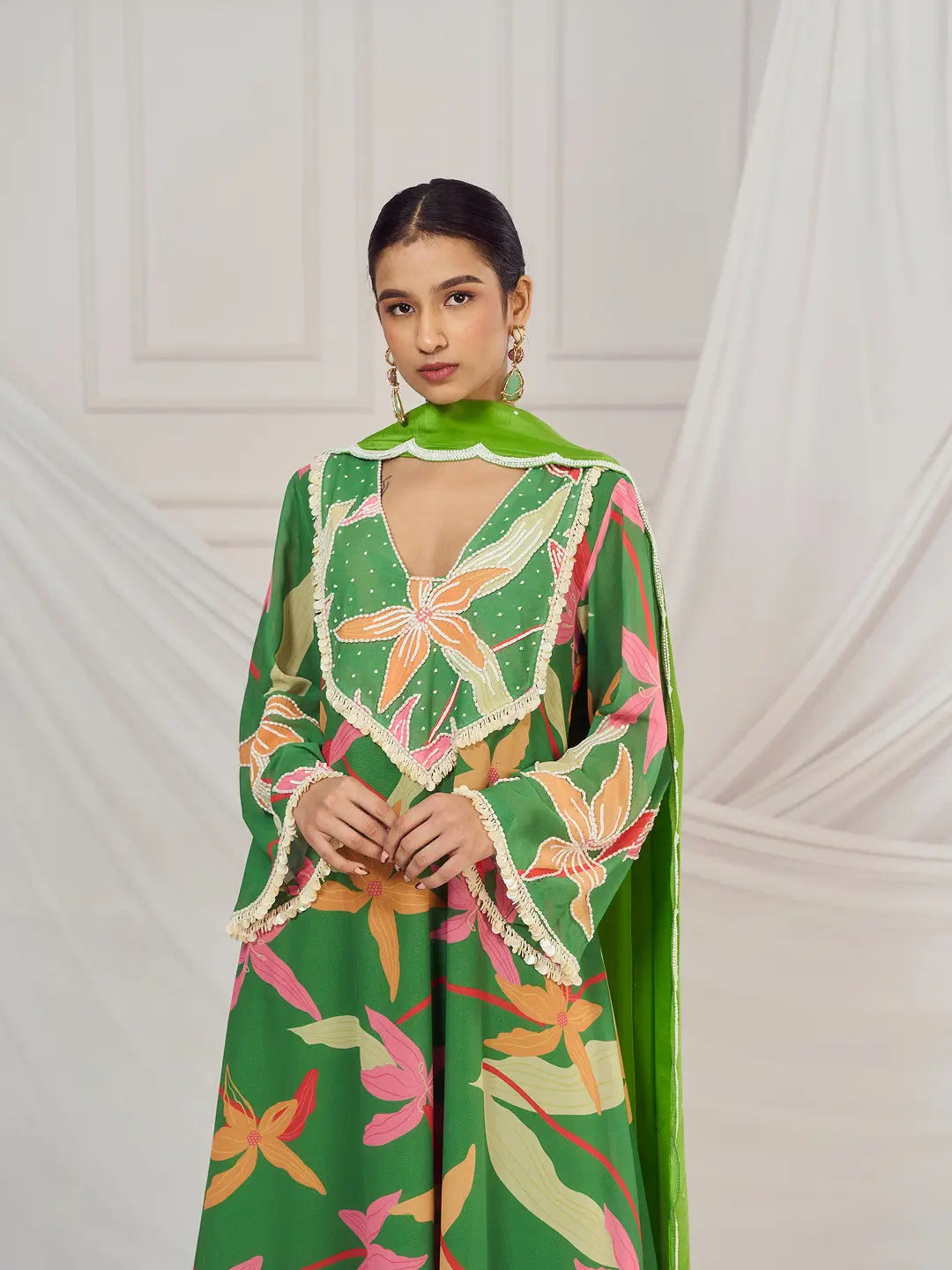 Leaf Green Print Kurti Set