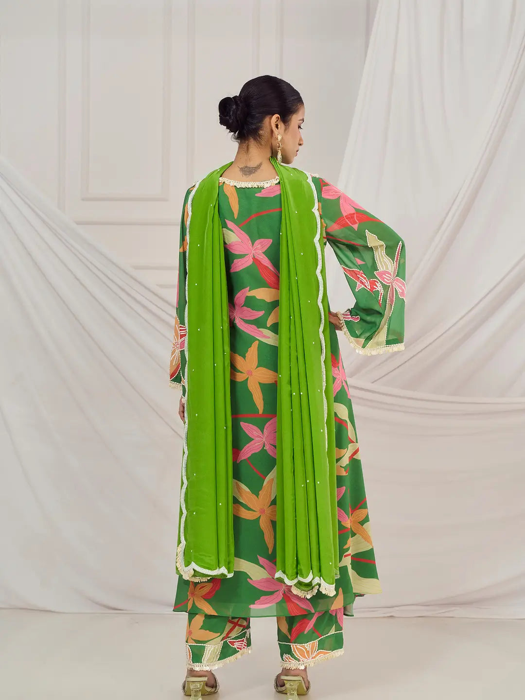 Leaf Green Print Kurti Set