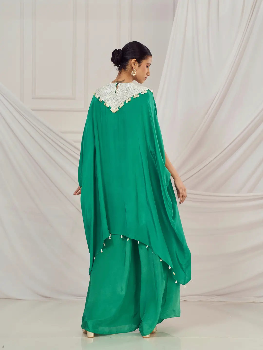 Rama Green Pearl Embroidered Kaftan Set