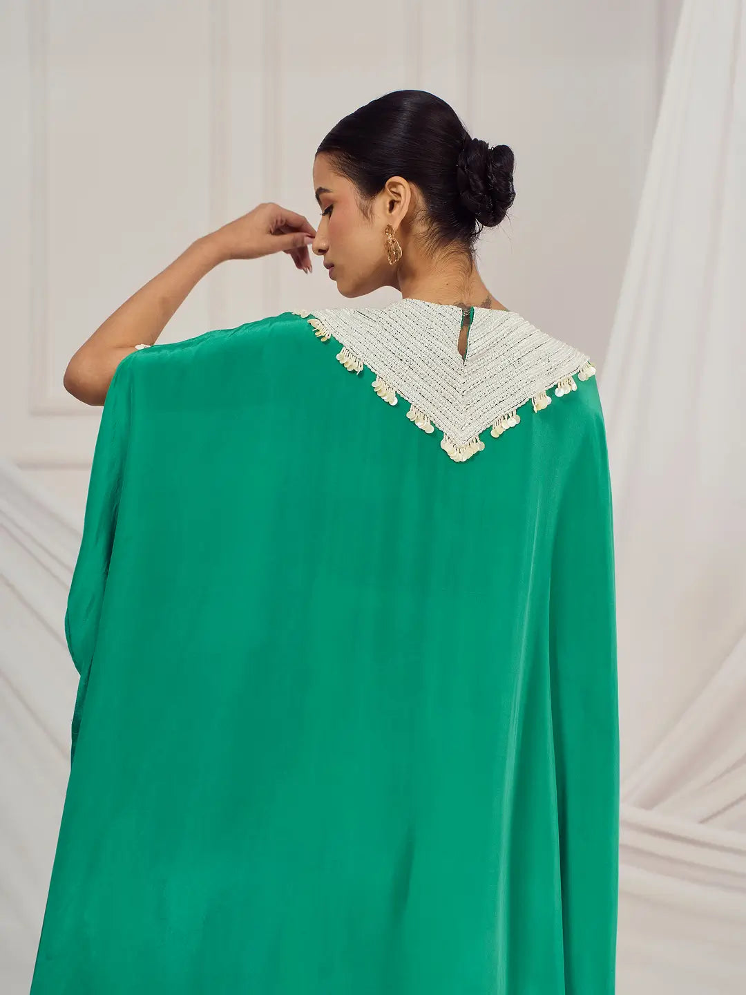 Rama Green Pearl Embroidered Kaftan Set