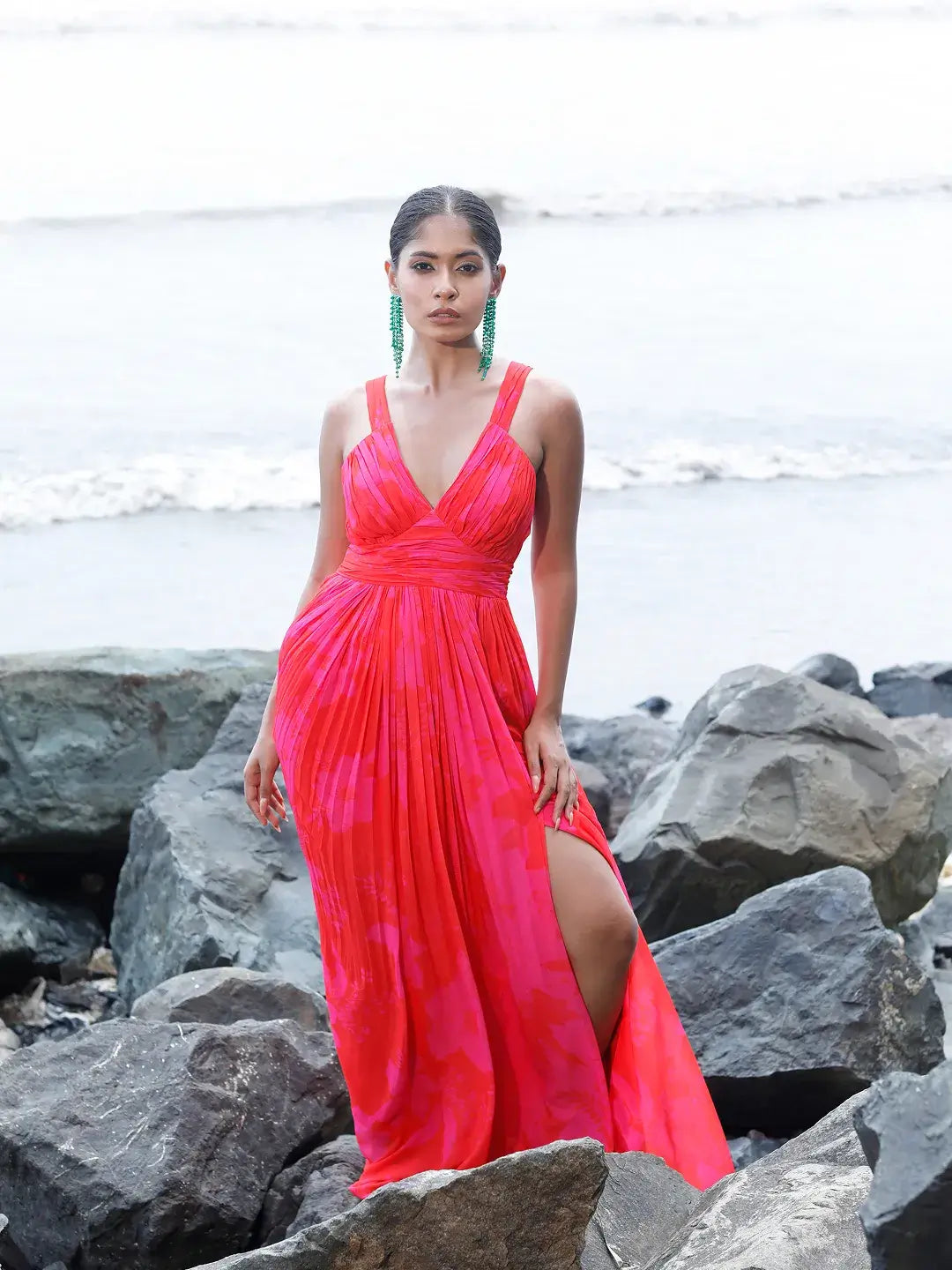 Pink/Red Printed Long Dress