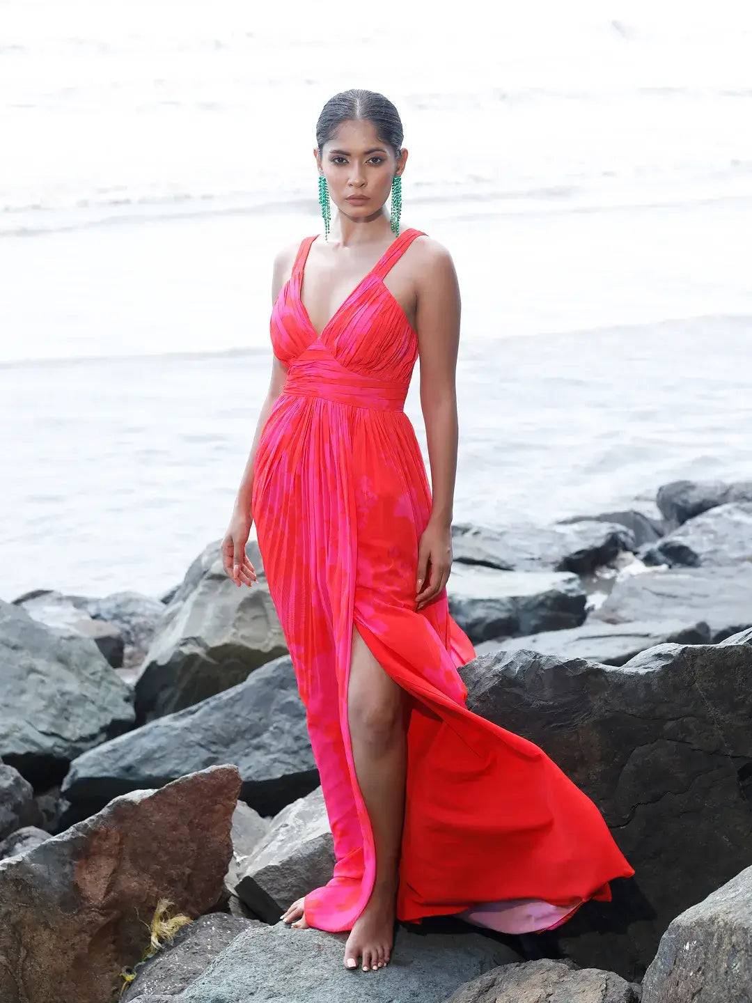 Pink/Red Printed Long Dress