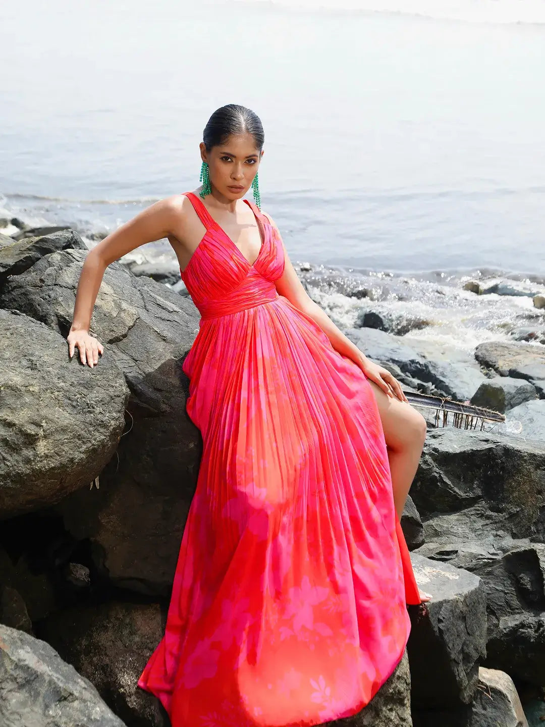 Pink/Red Printed Long Dress
