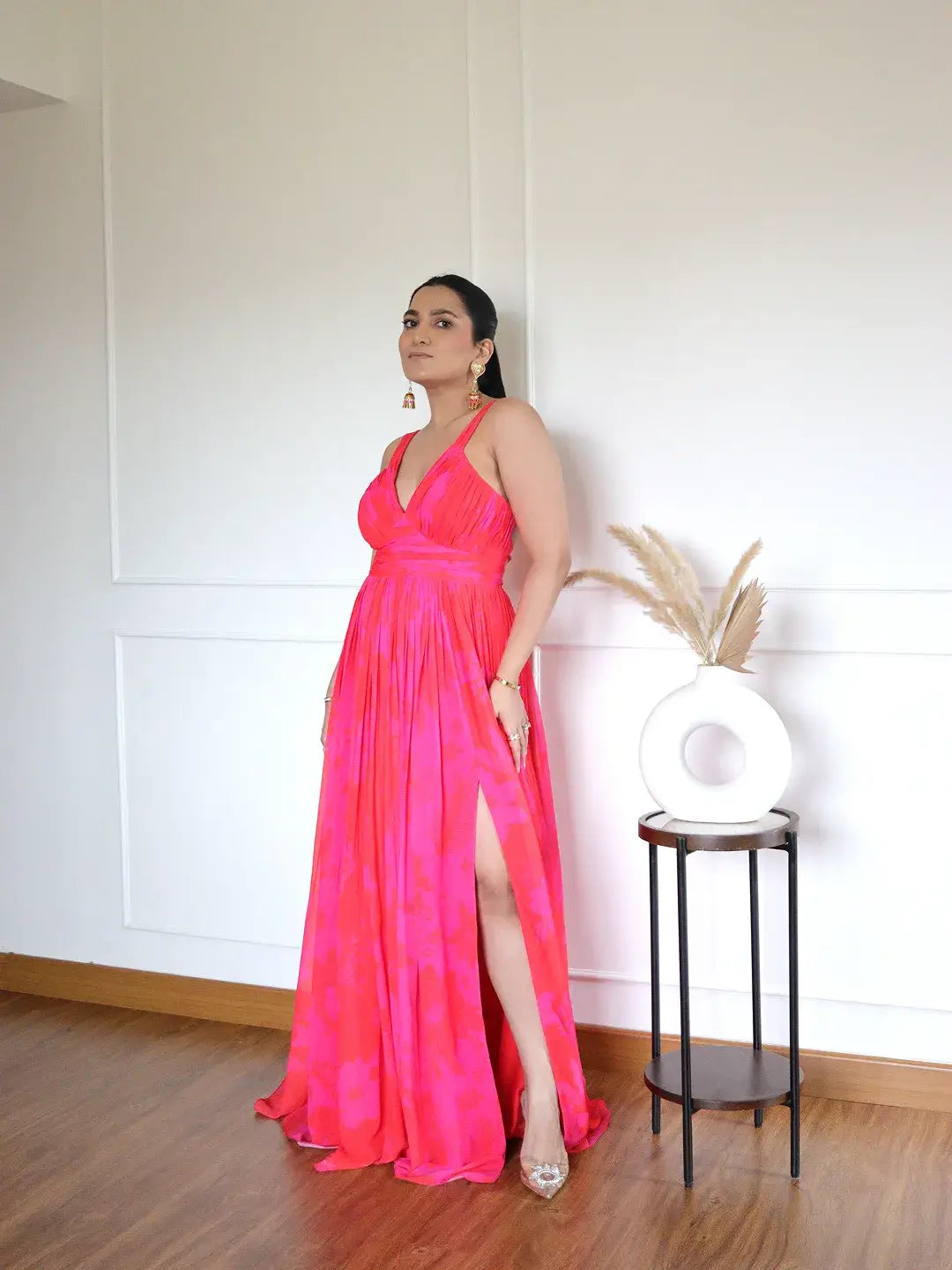 Pink/Red Printed Long Dress