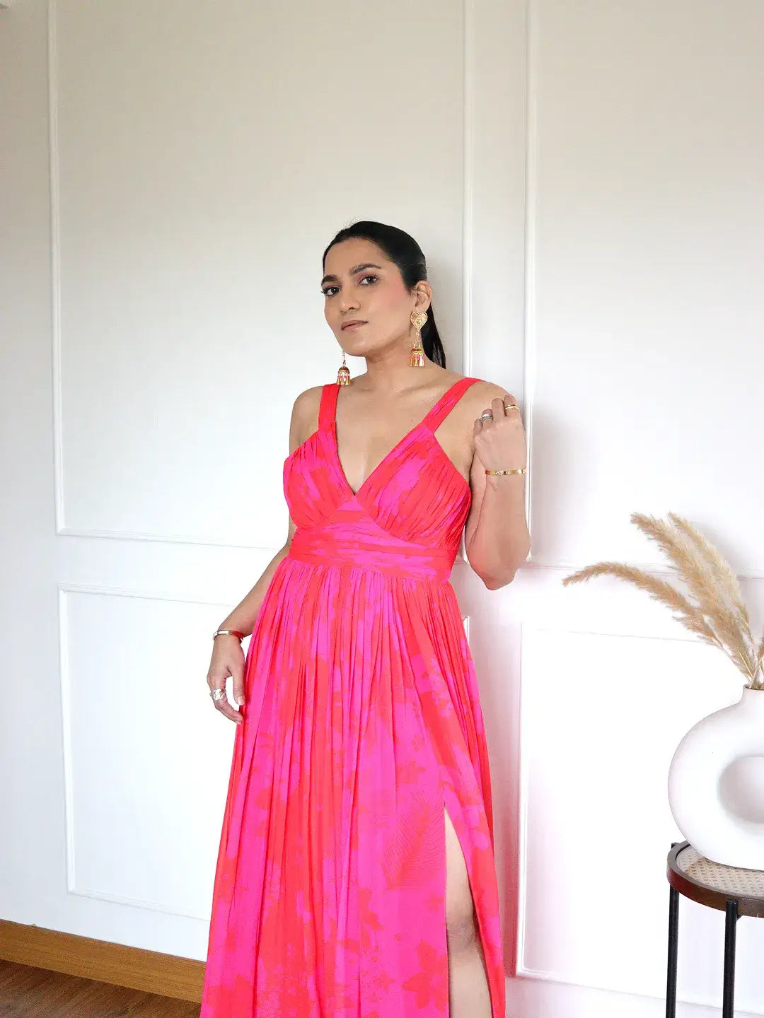 Pink/Red Printed Long Dress