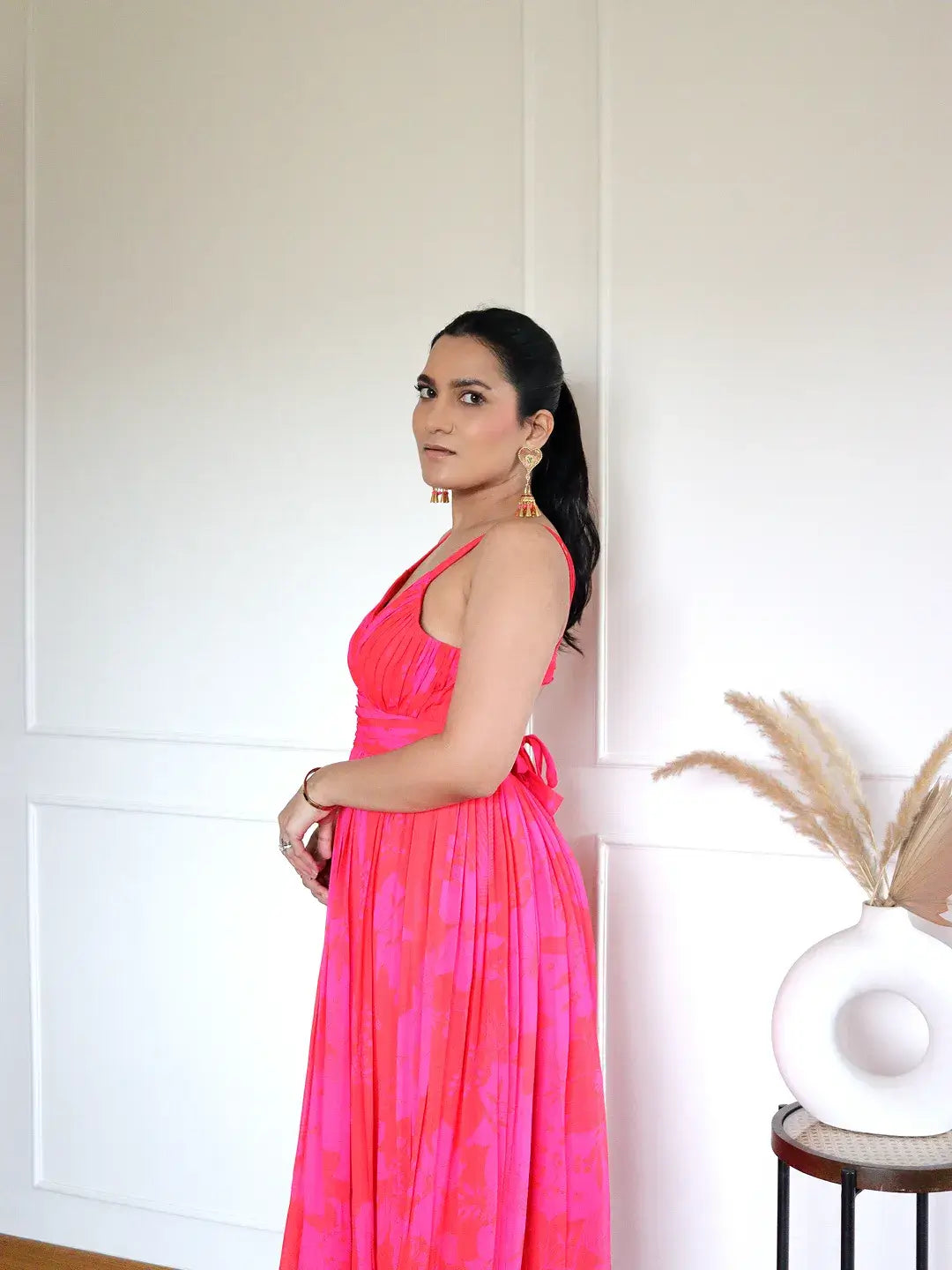 Pink/Red Printed Long Dress