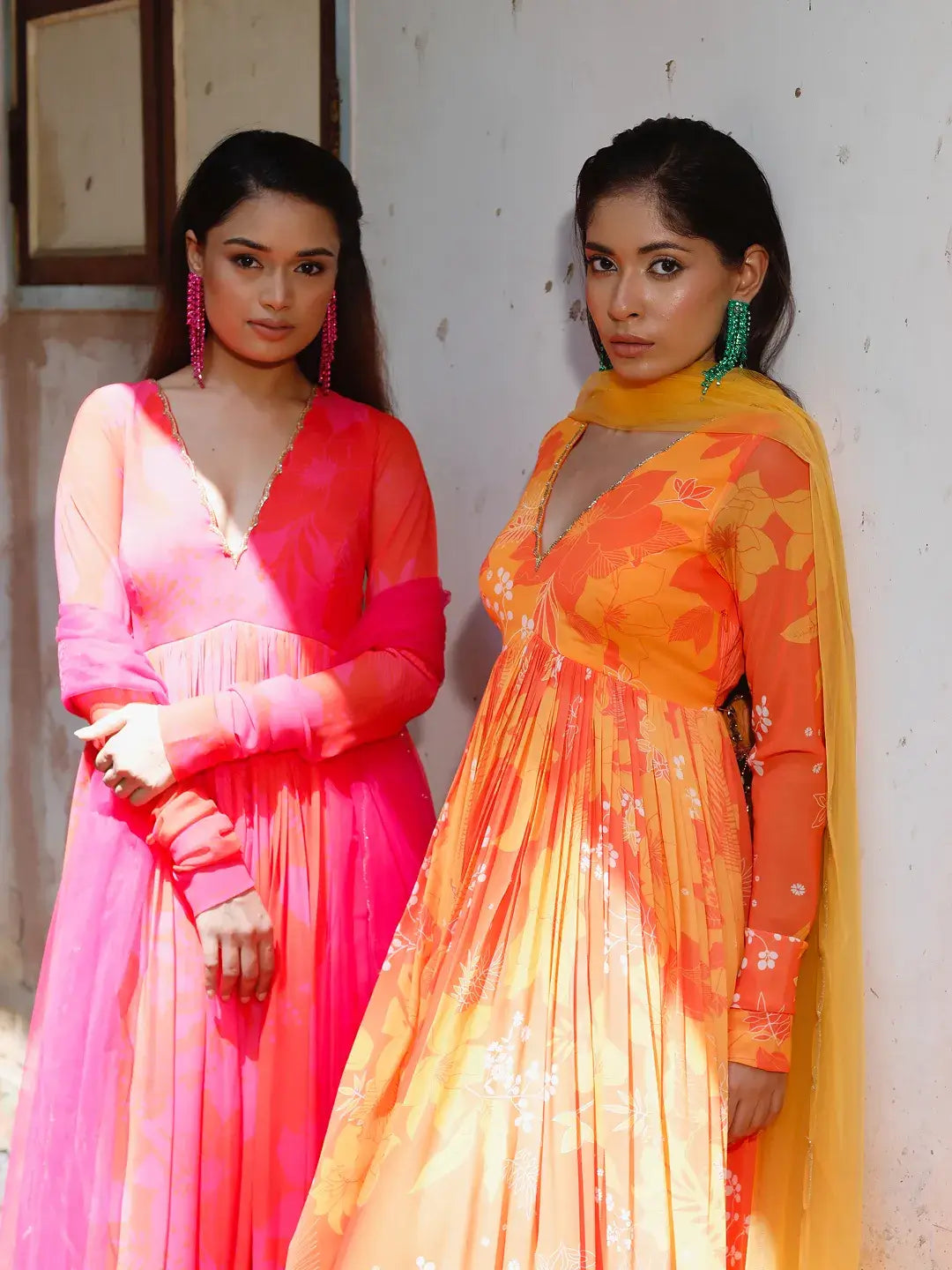 Yellow/Orange Printed Scallop Anarkali Set