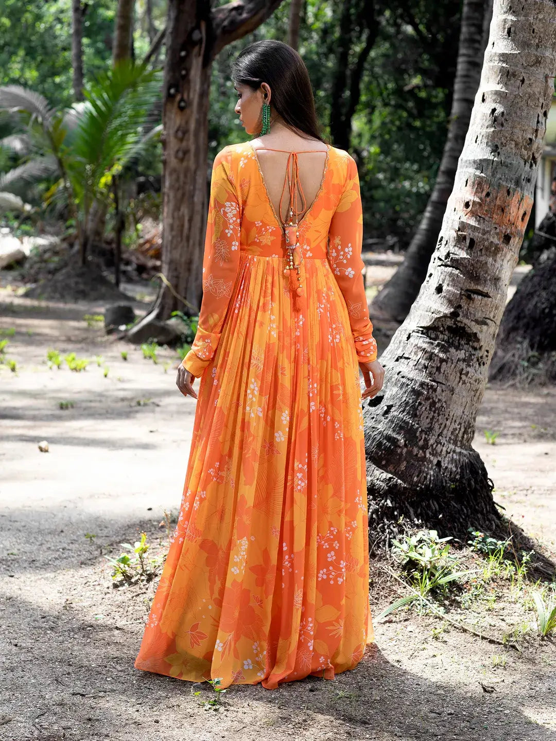 Yellow/Orange Printed Scallop Anarkali Set